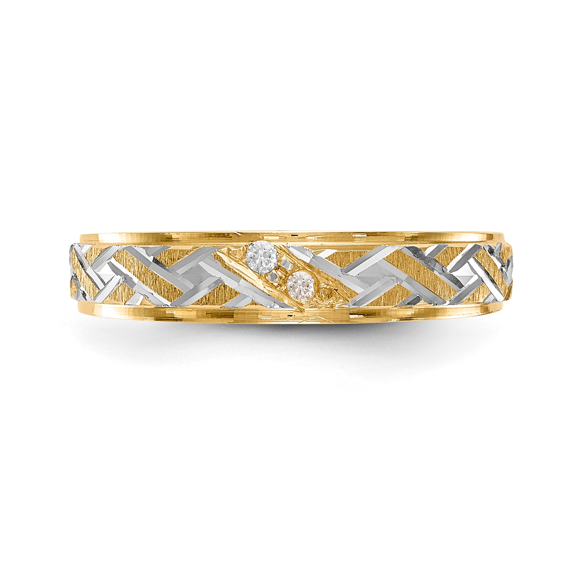14k and Rhodium AA Quality .02 carat Diamond Trio Ladies Complete Wedding Band