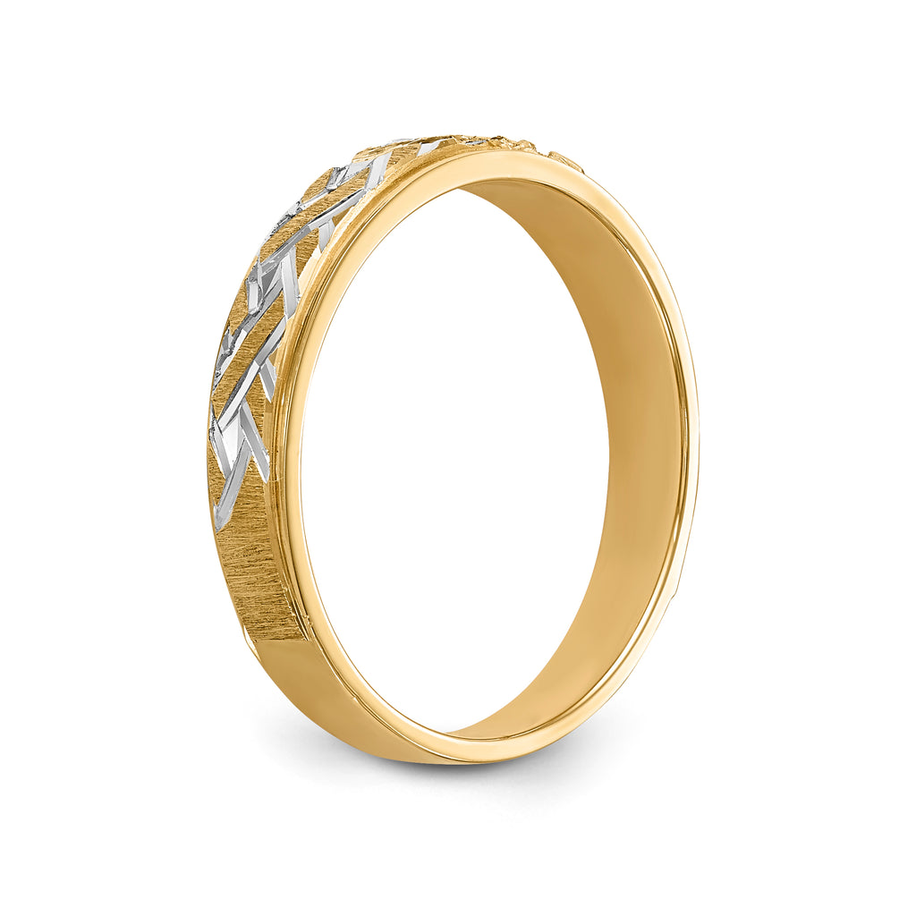 14k and Rhodium AA Quality .02 carat Diamond Trio Ladies Complete Wedding Band