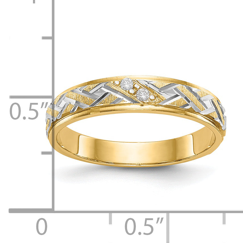 14k and Rhodium AA Quality .02 carat Diamond Trio Ladies Complete Wedding Band