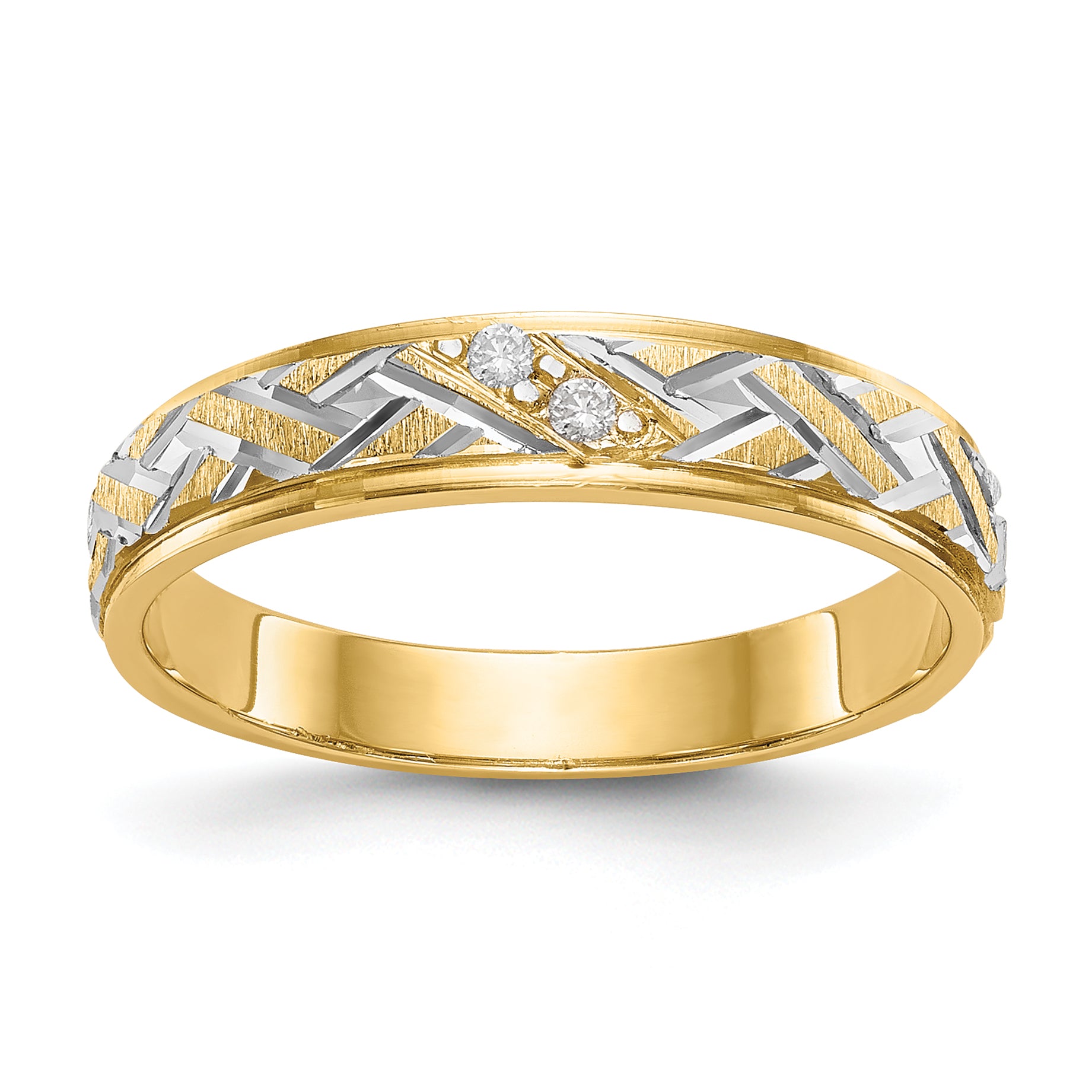 14k and Rhodium AA Quality .02 carat Diamond Trio Ladies Complete Wedding Band Main image