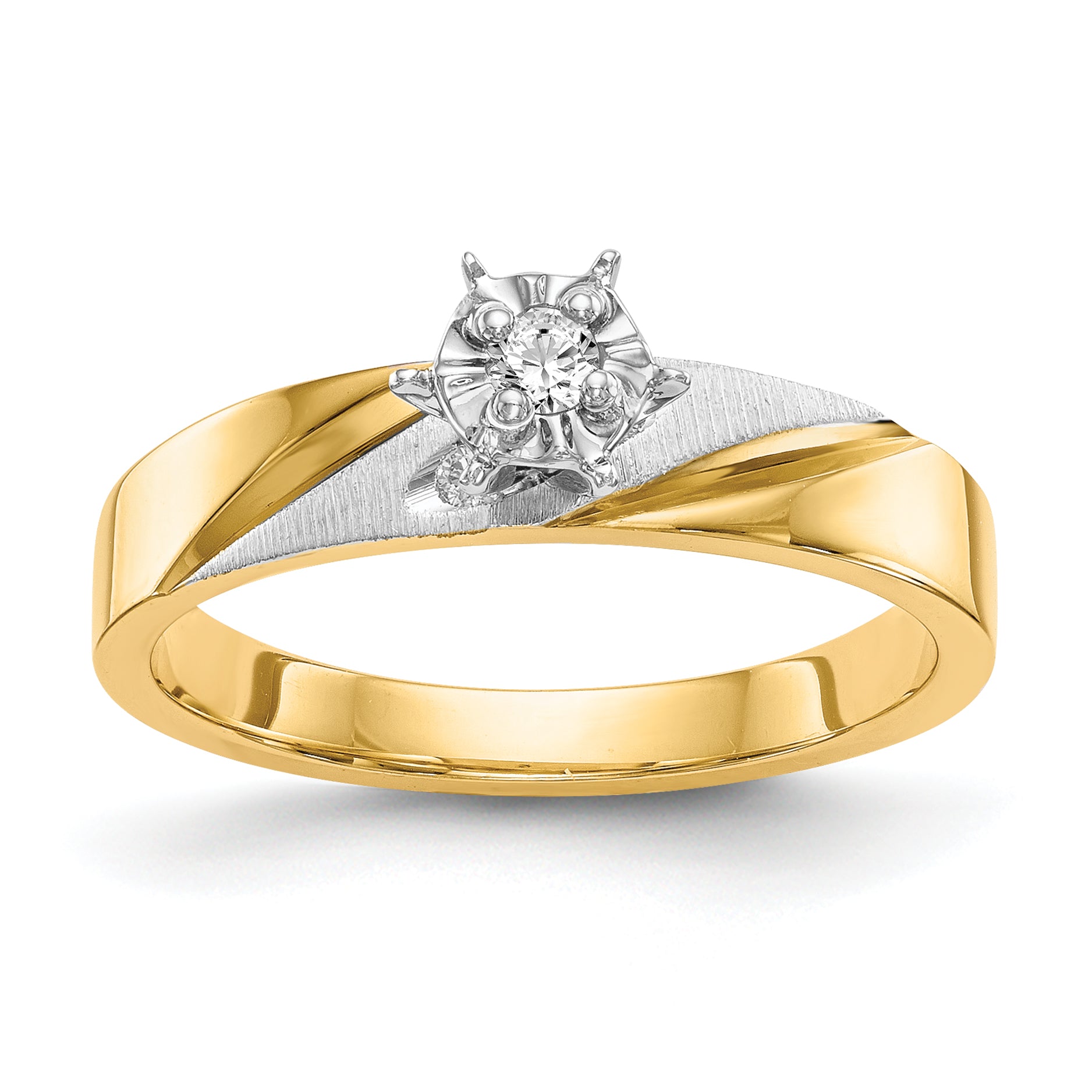 14k and Rhodium AA Quality 1/15 carat Diamond Trio Complete Engagement Ring Main image
