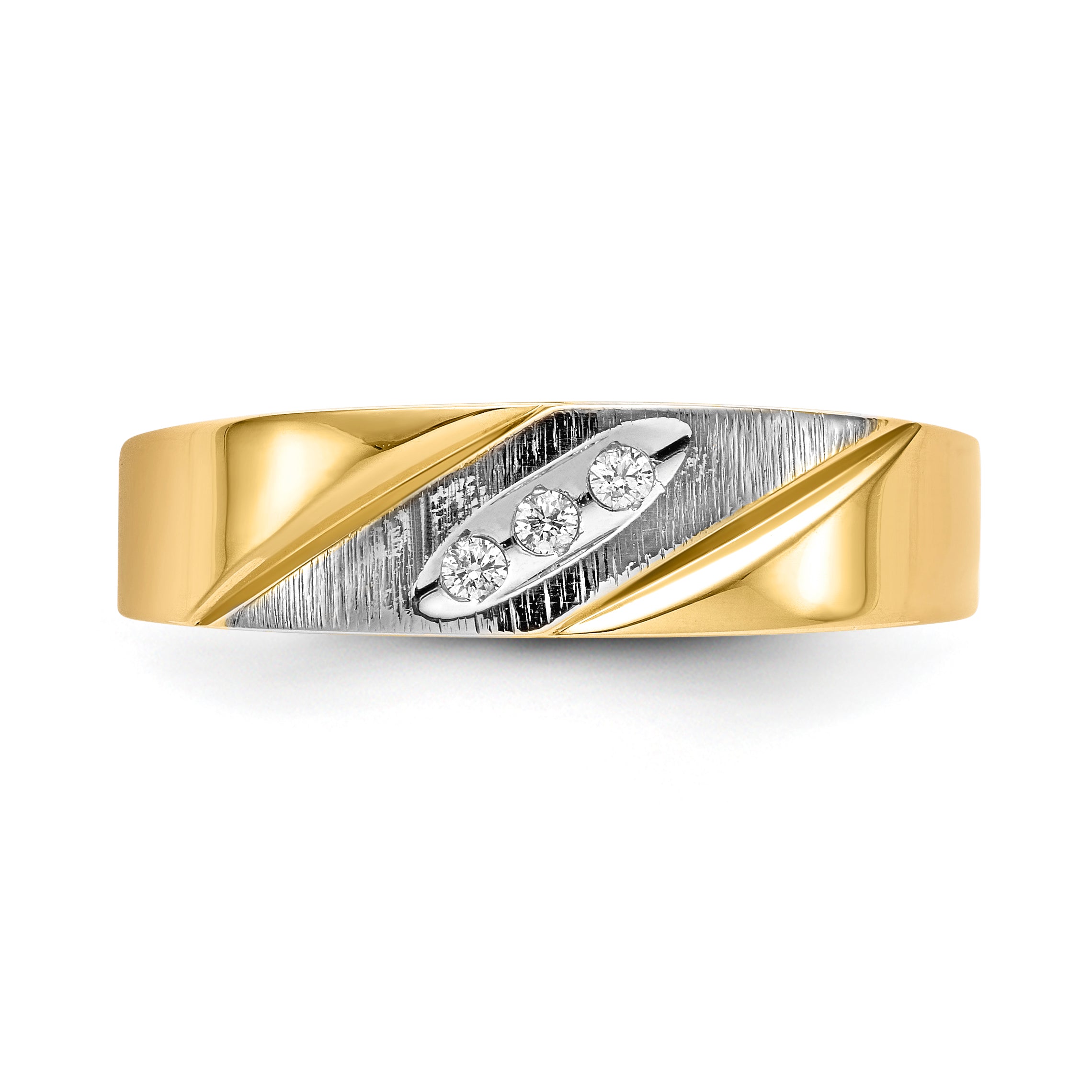 14k and Rhodium AA Quality 1/20 carat Diamond Trio Mens Complete Wedding Band