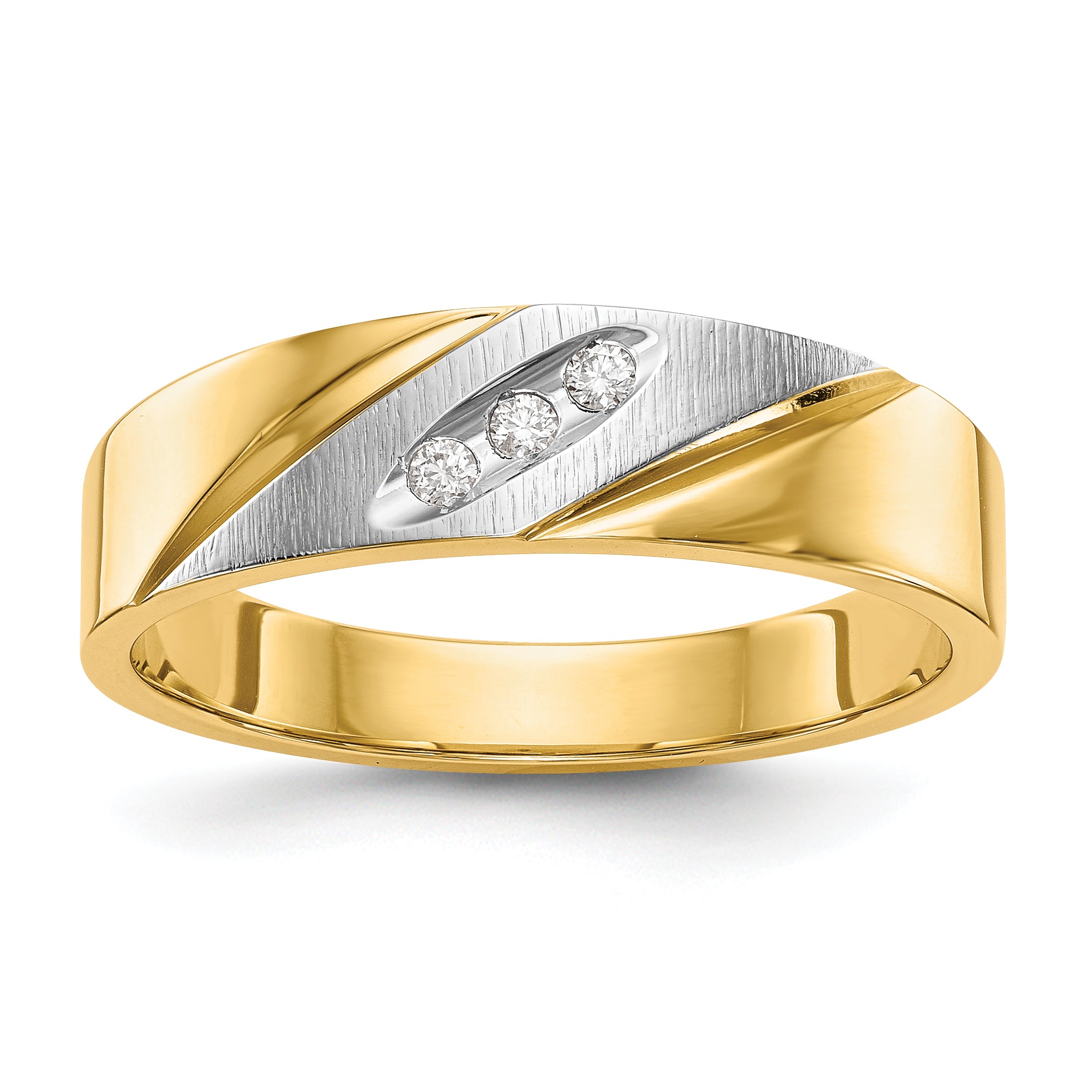14k and Rhodium AA Quality 1/20 carat Diamond Trio Mens Complete Wedding Band Main image