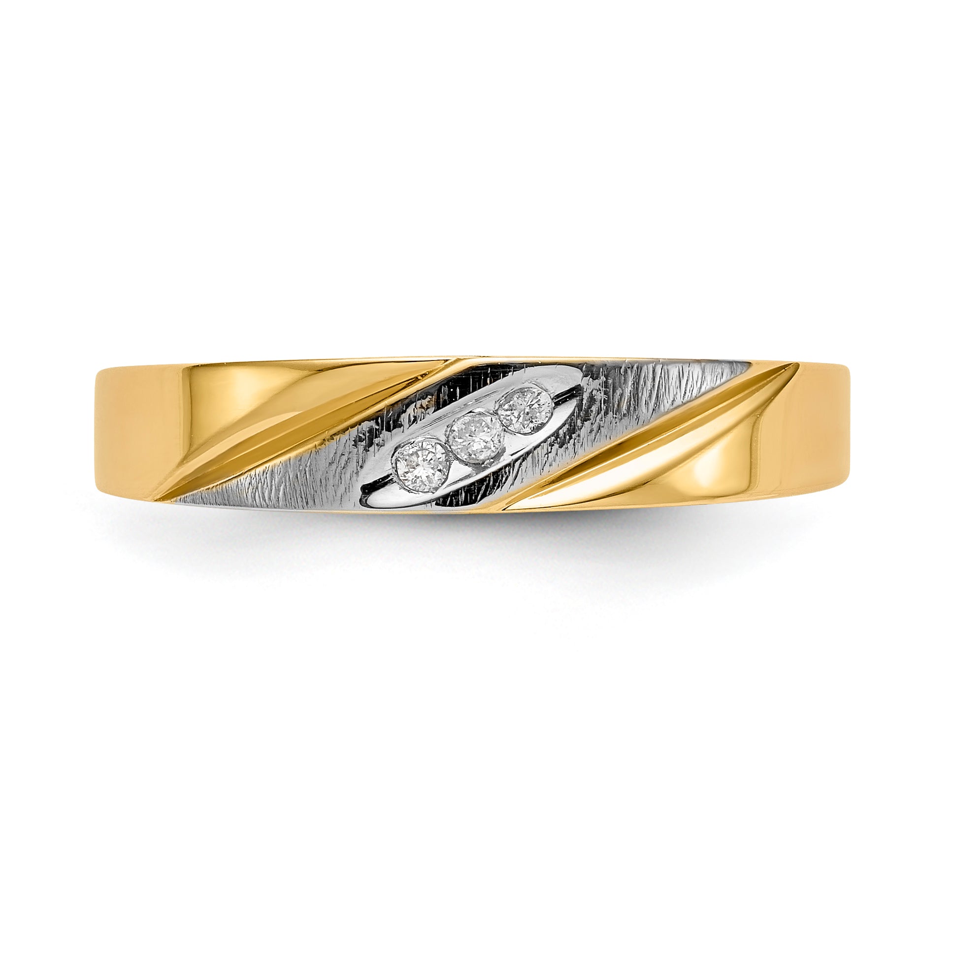 14k and Rhodium AA Quality .03 carat Diamond Trio Ladies Complete Wedding Band