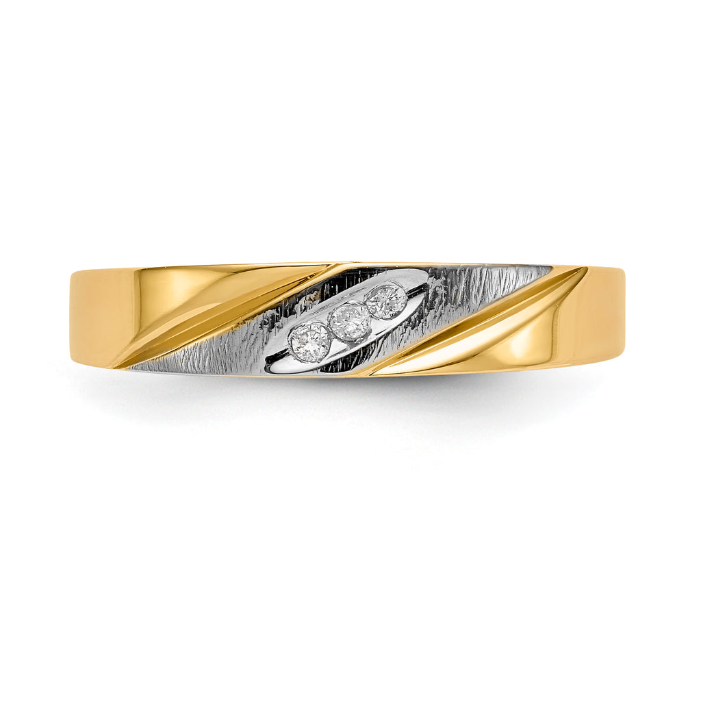 14k and Rhodium AA Quality .03 carat Diamond Trio Ladies Complete Wedding Band