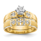 14k and Rhodium AA Quality 1/15 carat Diamond Trio Complete Engagement Ring