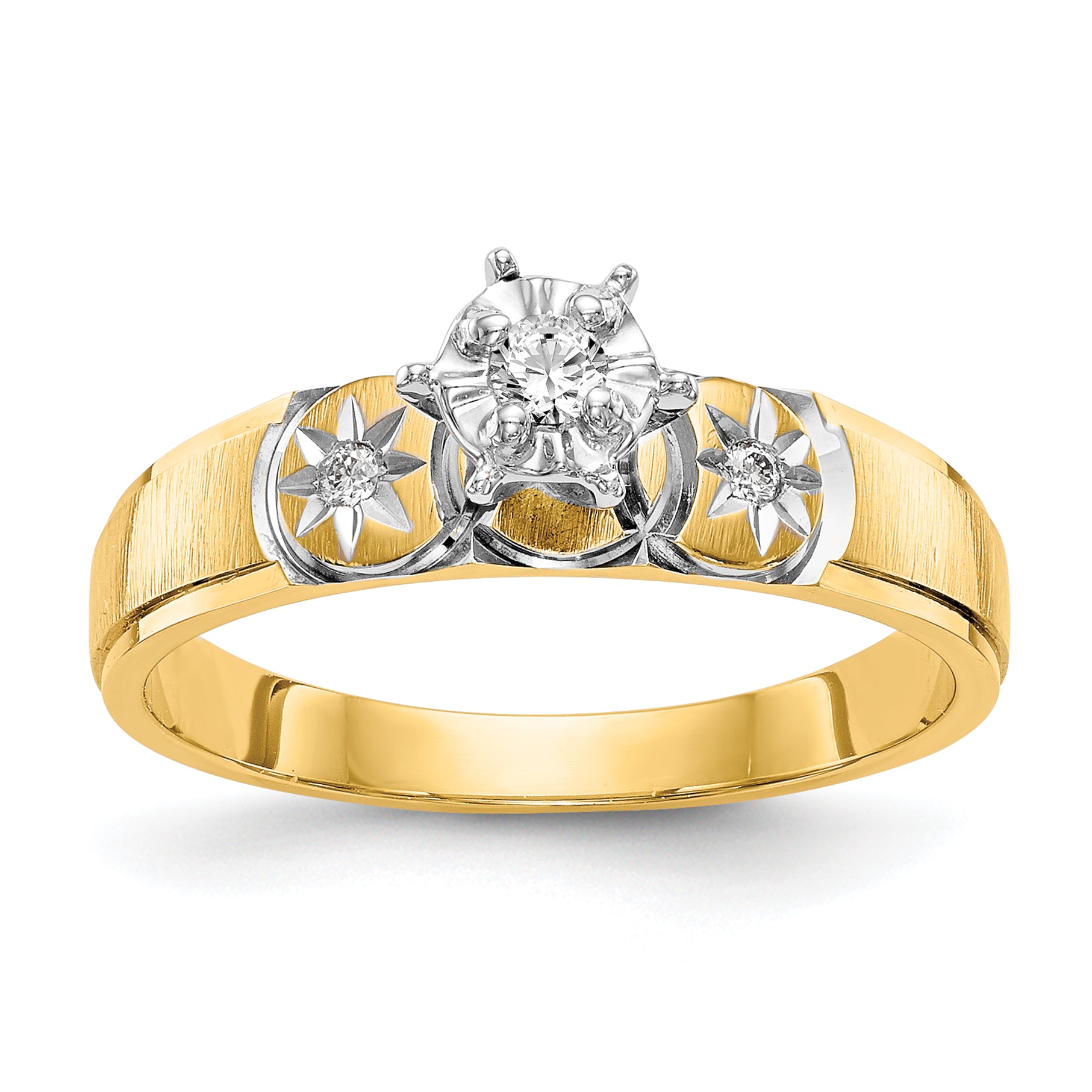14k and Rhodium AA Quality 1/15 carat Diamond Trio Complete Engagement Ring Main image