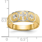 14k and Rhodium AA Quality .03 carat Diamond Trio Mens Complete Wedding Band with Cross