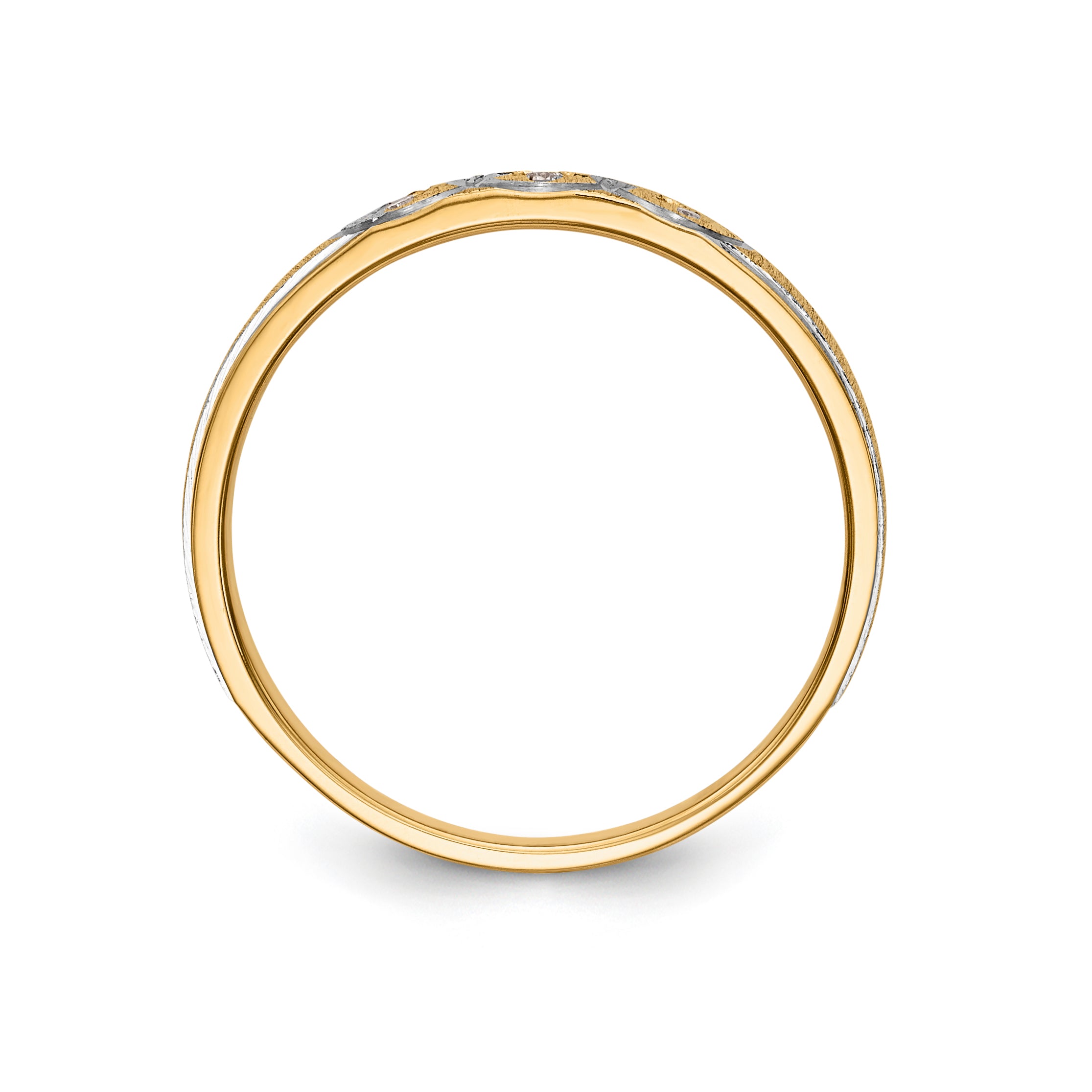 14k and Rhodium AA Quality .03 carat Diamond Trio Ladies Complete Wedding Band with Cross Secondary image