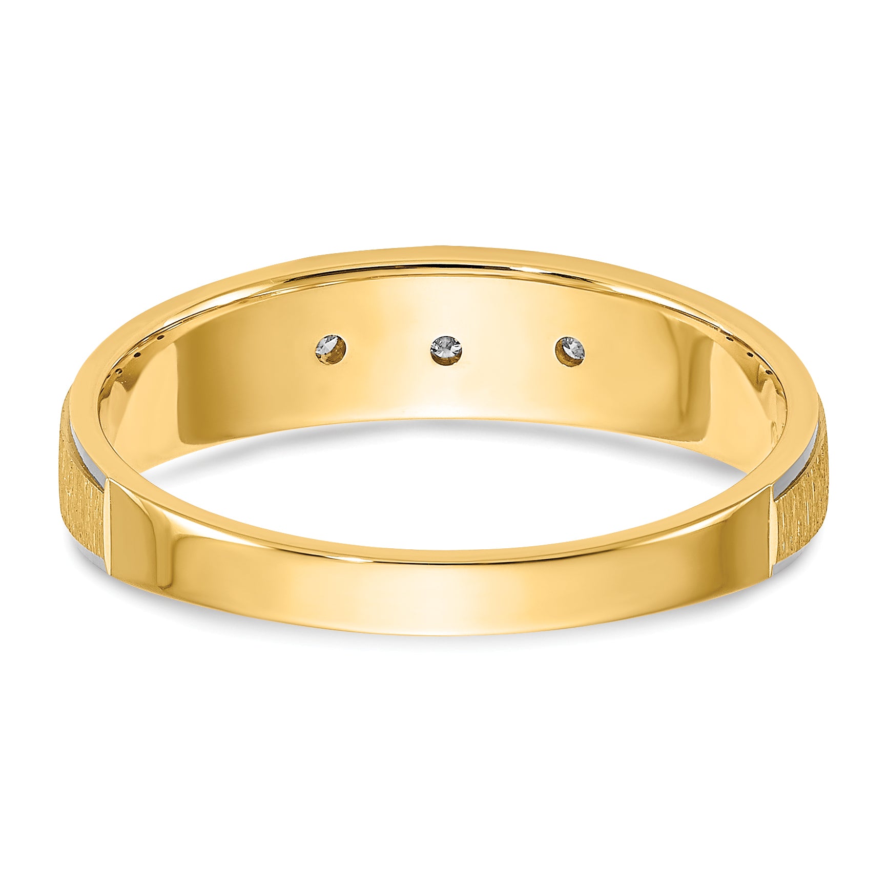 14k and Rhodium AA Quality .03 carat Diamond Trio Ladies Complete Wedding Band with Cross