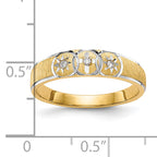14k and Rhodium AA Quality .03 carat Diamond Trio Ladies Complete Wedding Band with Cross