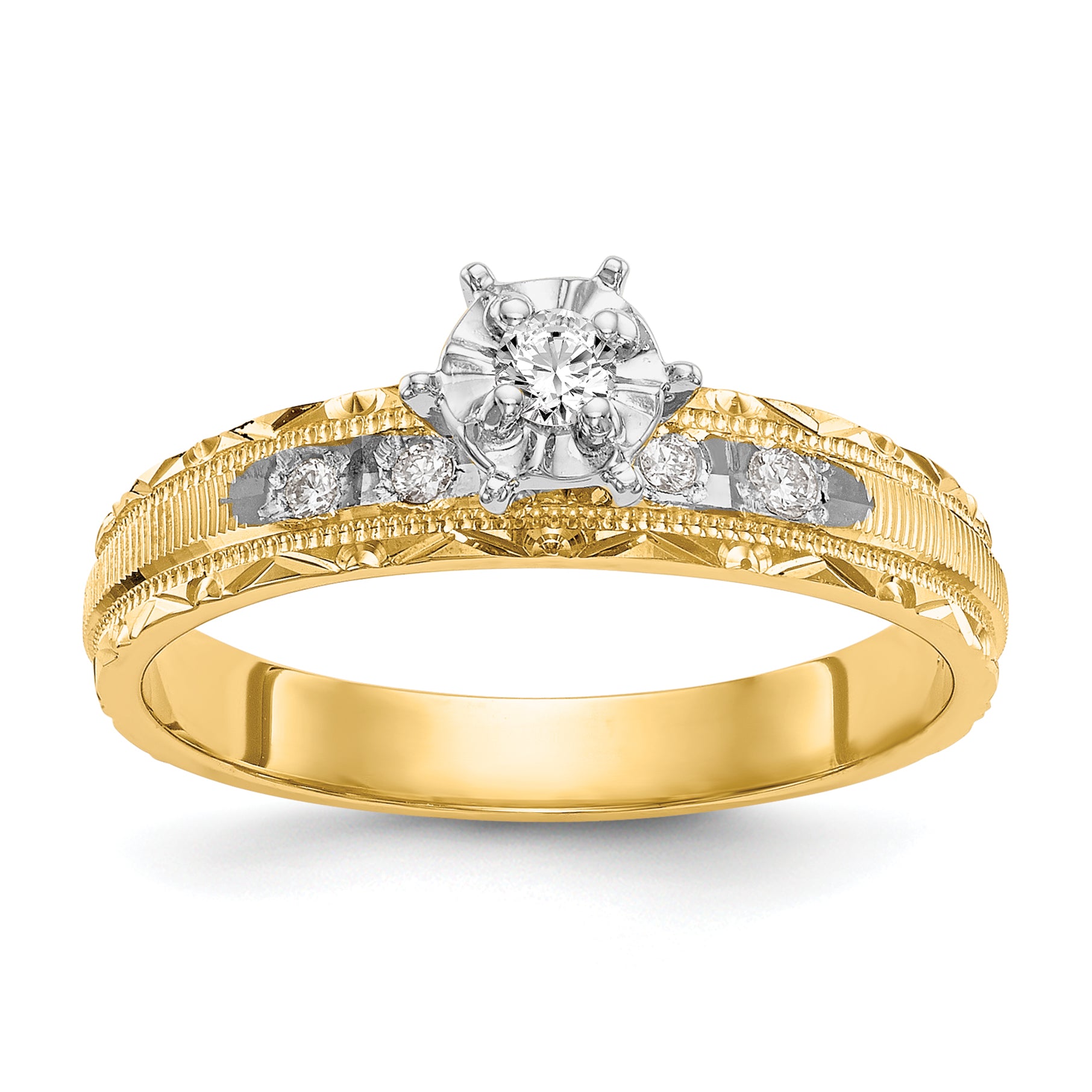 14k AA Quality 1/10 carat Diamond Trio Complete Engagement Ring Main image