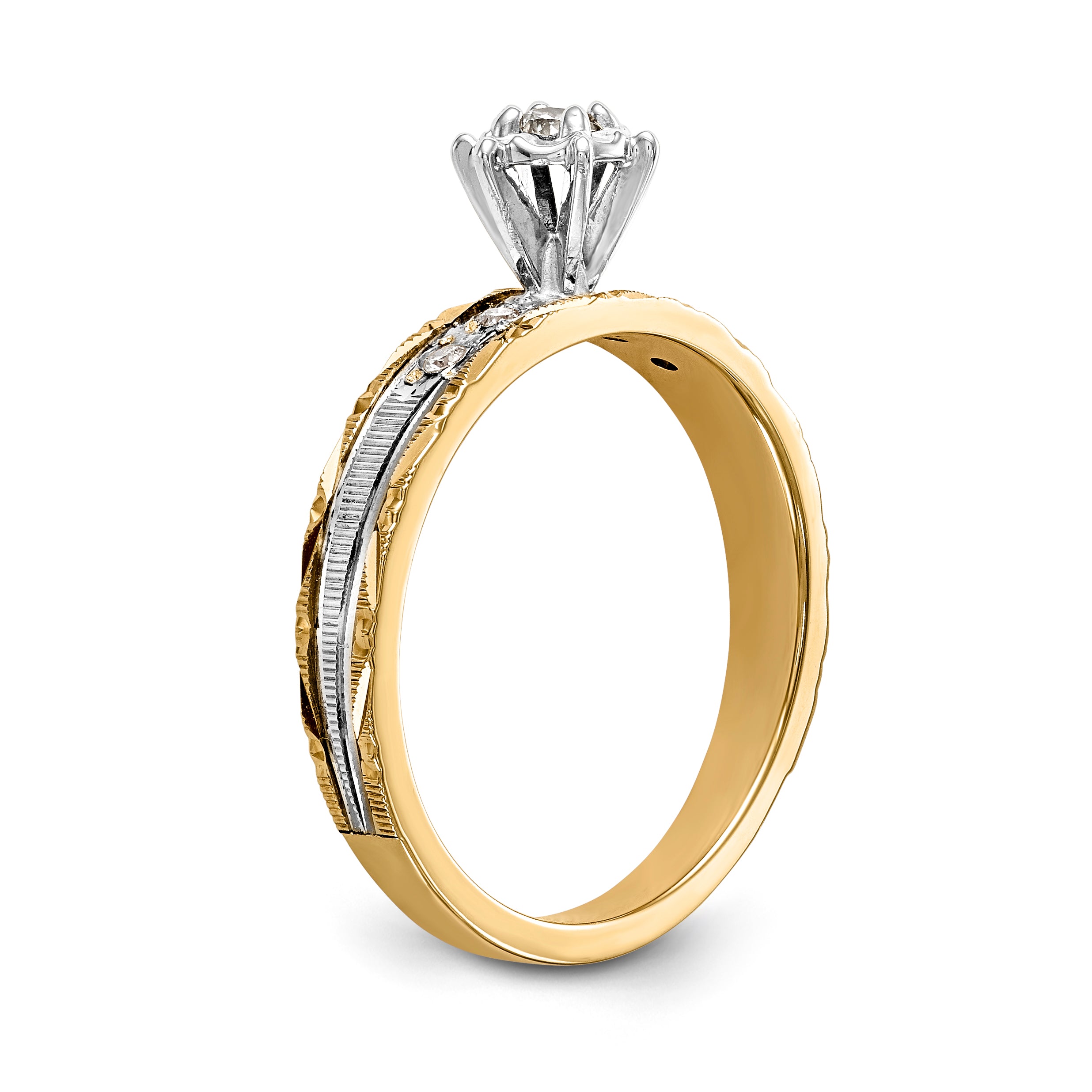 14k and Rhodium AA Quality 1/10 carat Diamond Trio Complete Engagement Ring