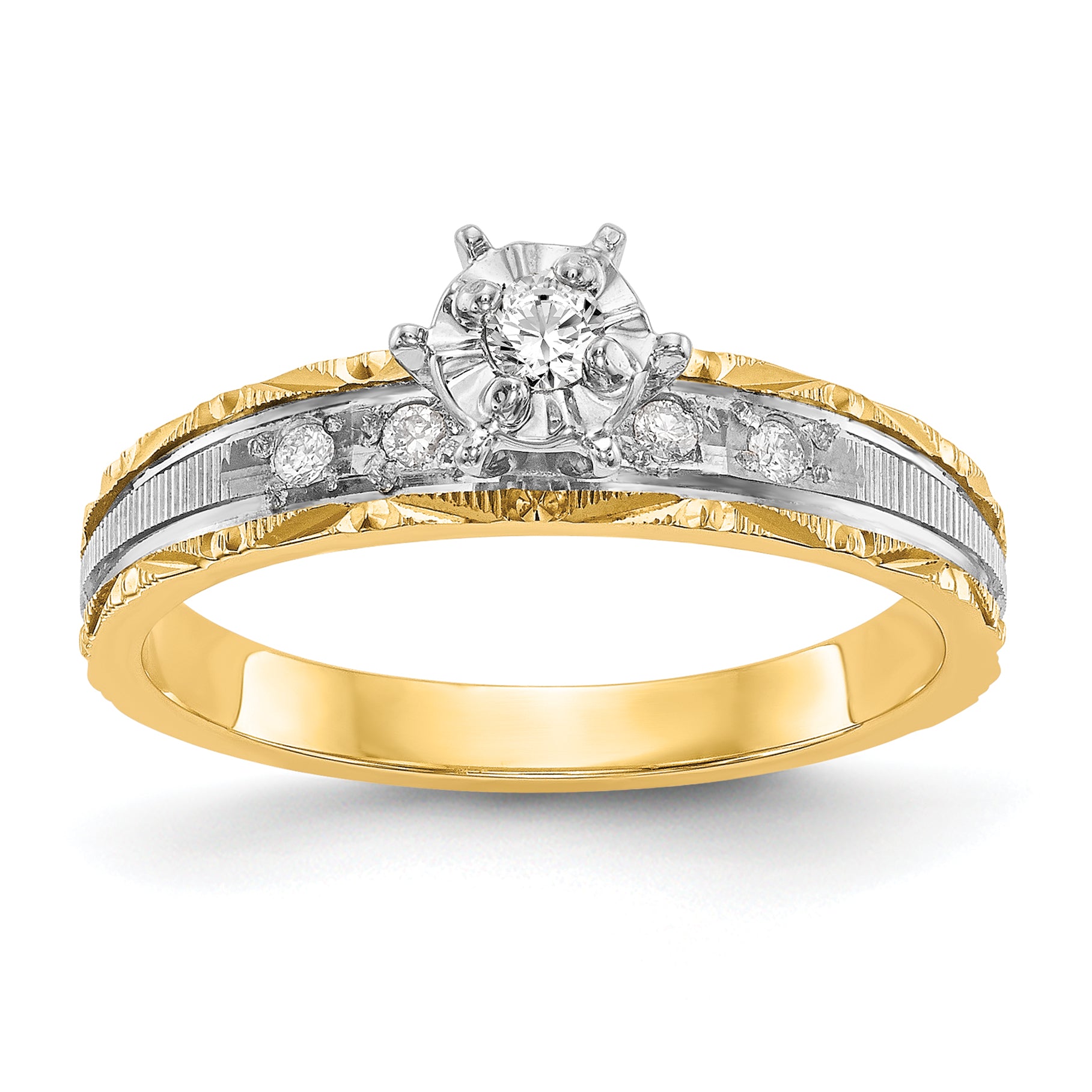 14k and Rhodium AA Quality 1/10 carat Diamond Trio Complete Engagement Ring Main image