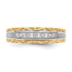 14k and Rhodium AA Quality 1/20 carat Diamond Trio Mens Complete Wedding Band