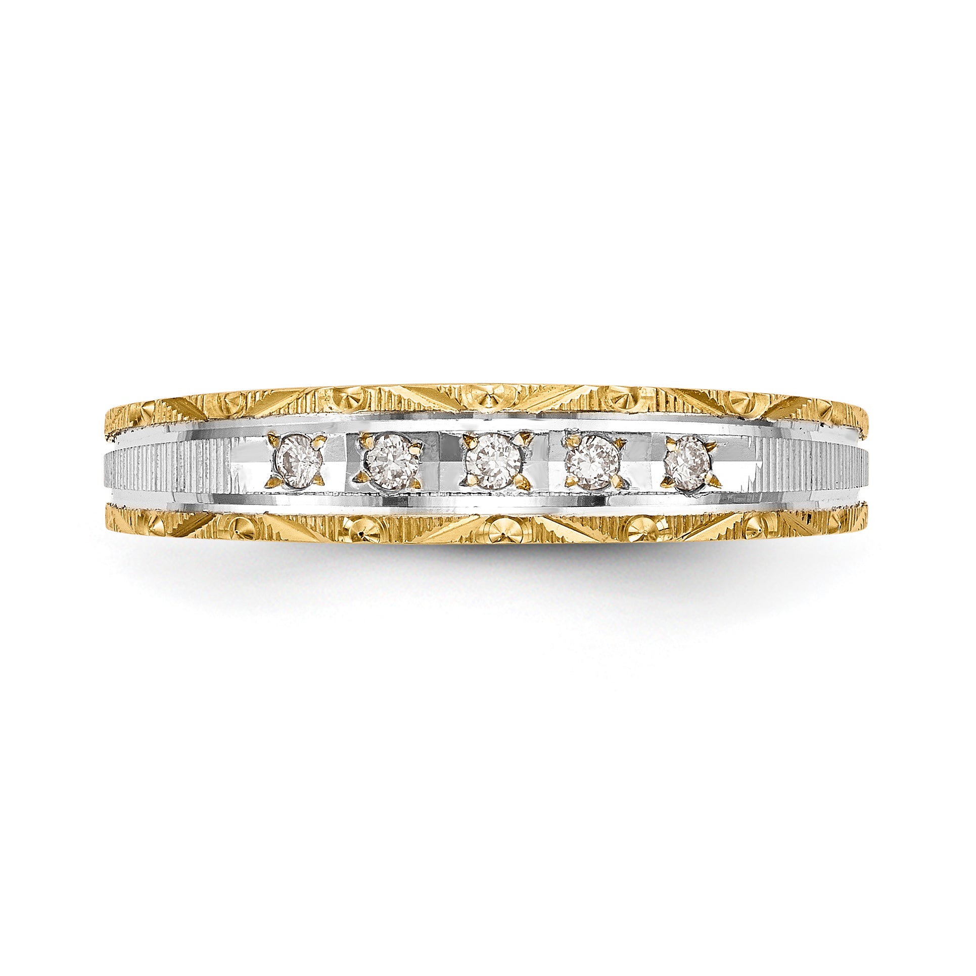 14k and Rhodium AA Quality 1/20 carat Diamond Trio Ladies Complete Wedding Band