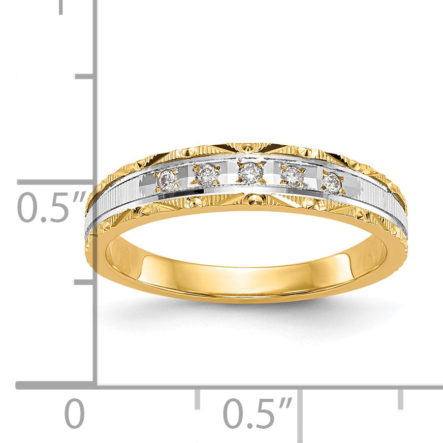 14k and Rhodium AA Quality 1/20 carat Diamond Trio Ladies Complete Wedding Band