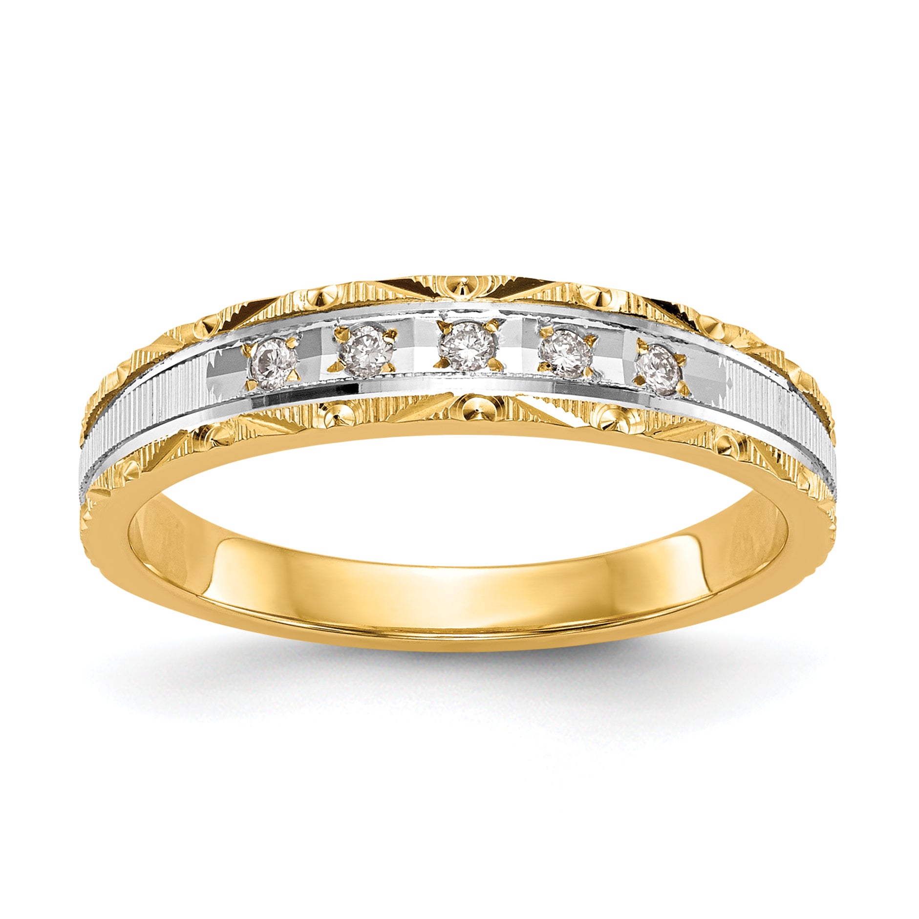14k and Rhodium AA Quality 1/20 carat Diamond Trio Ladies Complete Wedding Band Main image