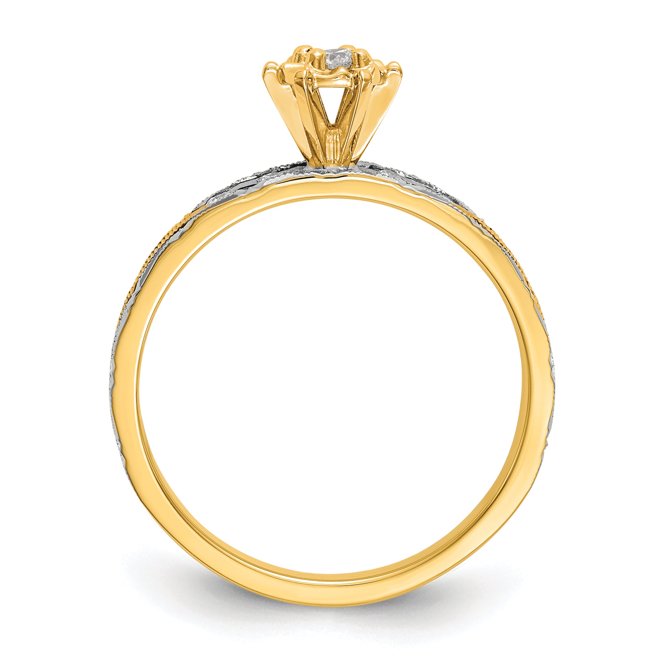 14k and Rhodium AA Quality 1/10 carat Diamond Trio Complete Engagement Ring Secondary image