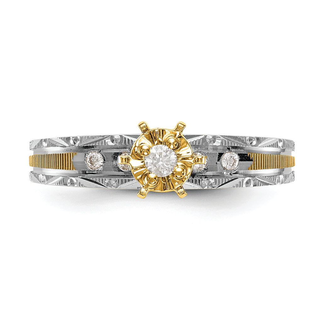 14k and Rhodium AA Quality 1/10 carat Diamond Trio Complete Engagement Ring