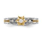14k and Rhodium AA Quality 1/10 carat Diamond Trio Complete Engagement Ring