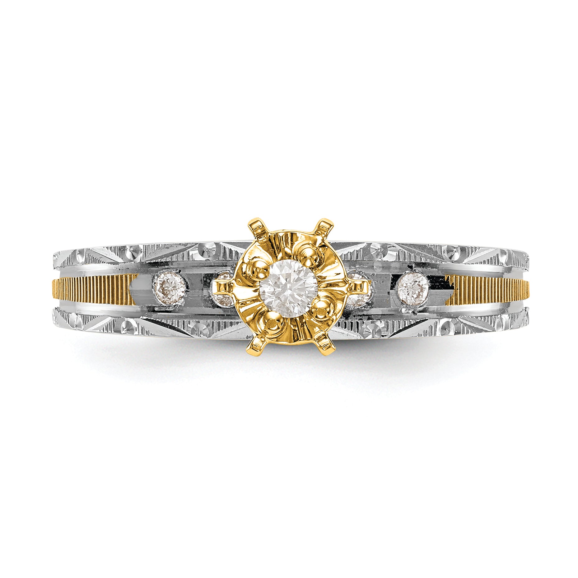14k and Rhodium AA Quality 1/10 carat Diamond Trio Complete Engagement Ring