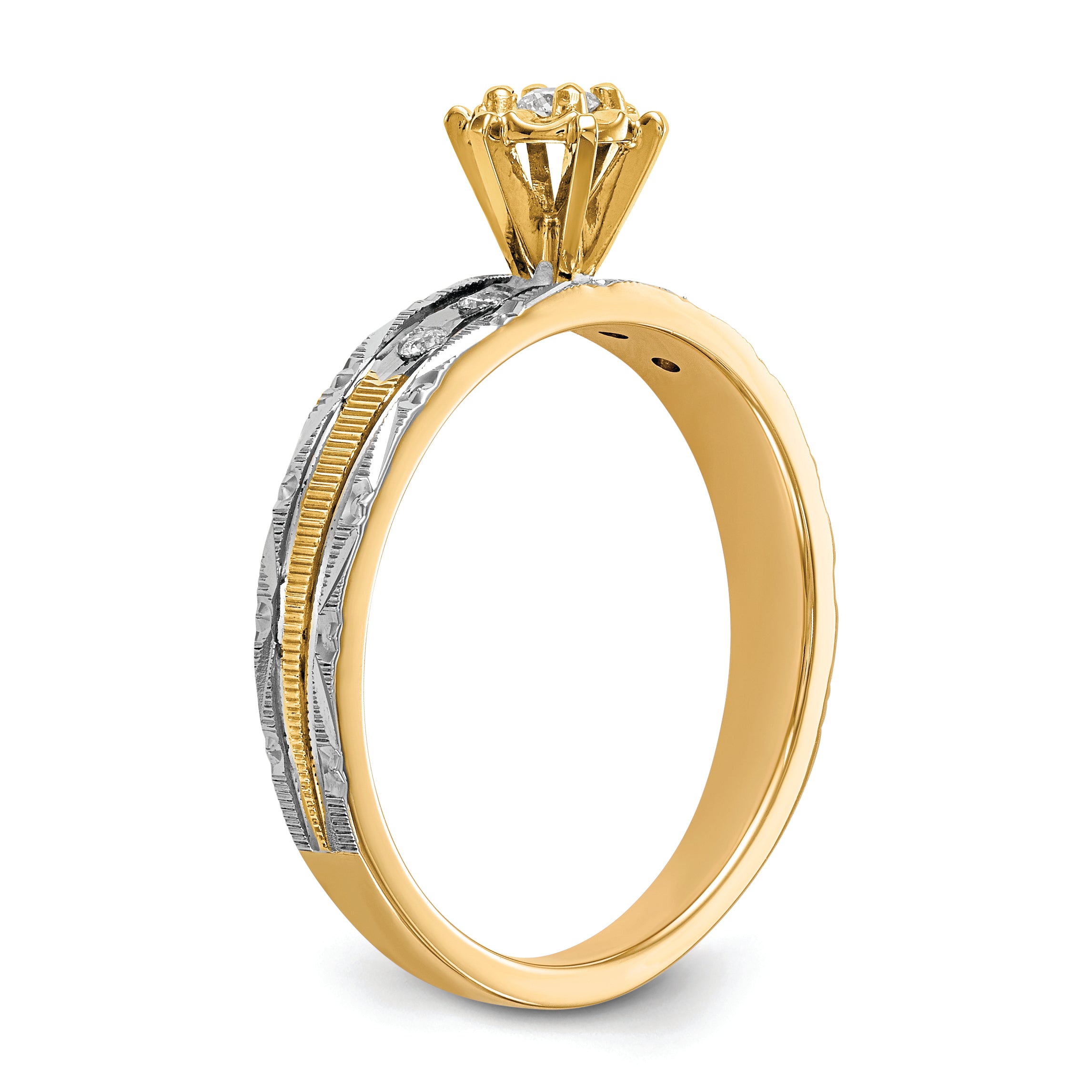 14k and Rhodium AA Quality 1/10 carat Diamond Trio Complete Engagement Ring