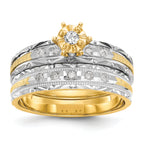 14k and Rhodium AA Quality 1/10 carat Diamond Trio Complete Engagement Ring
