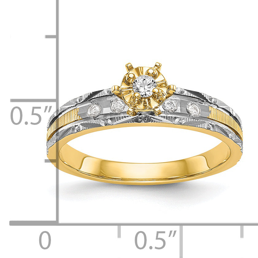 14k and Rhodium AA Quality 1/10 carat Diamond Trio Complete Engagement Ring