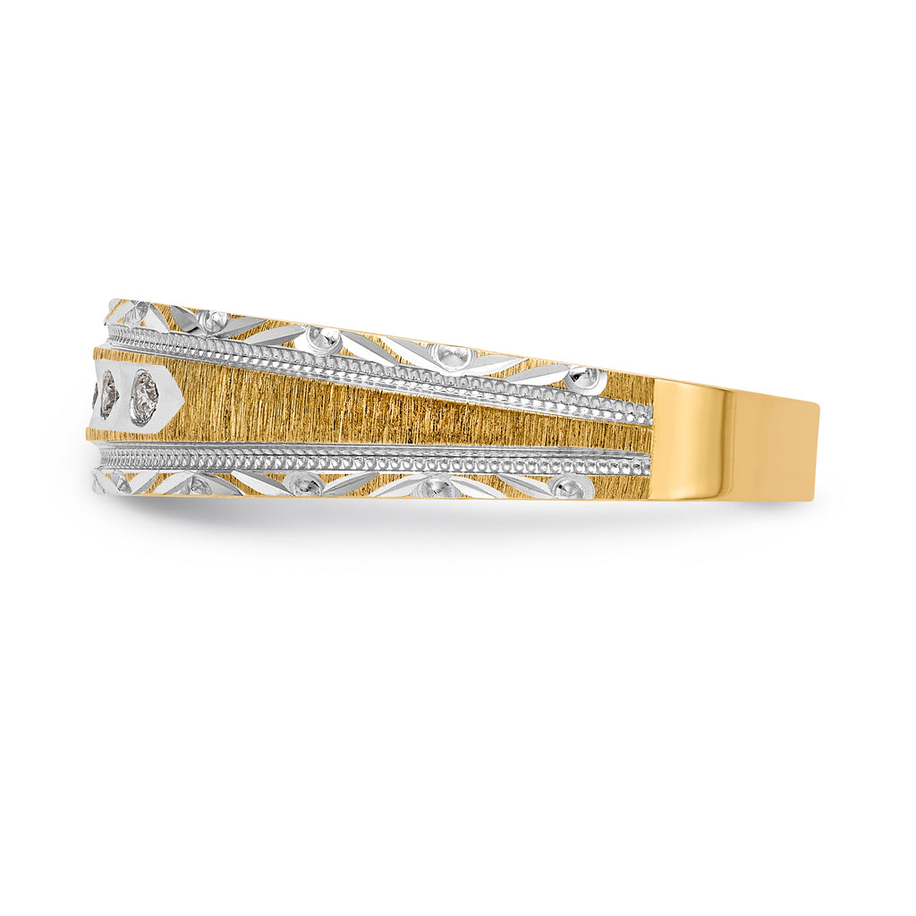 14k and Rhodium AA Quality 1/20 carat Diamond Trio Mens Complete Wedding Band