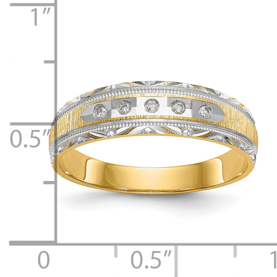 14k and Rhodium AA Quality 1/20 carat Diamond Trio Mens Complete Wedding Band