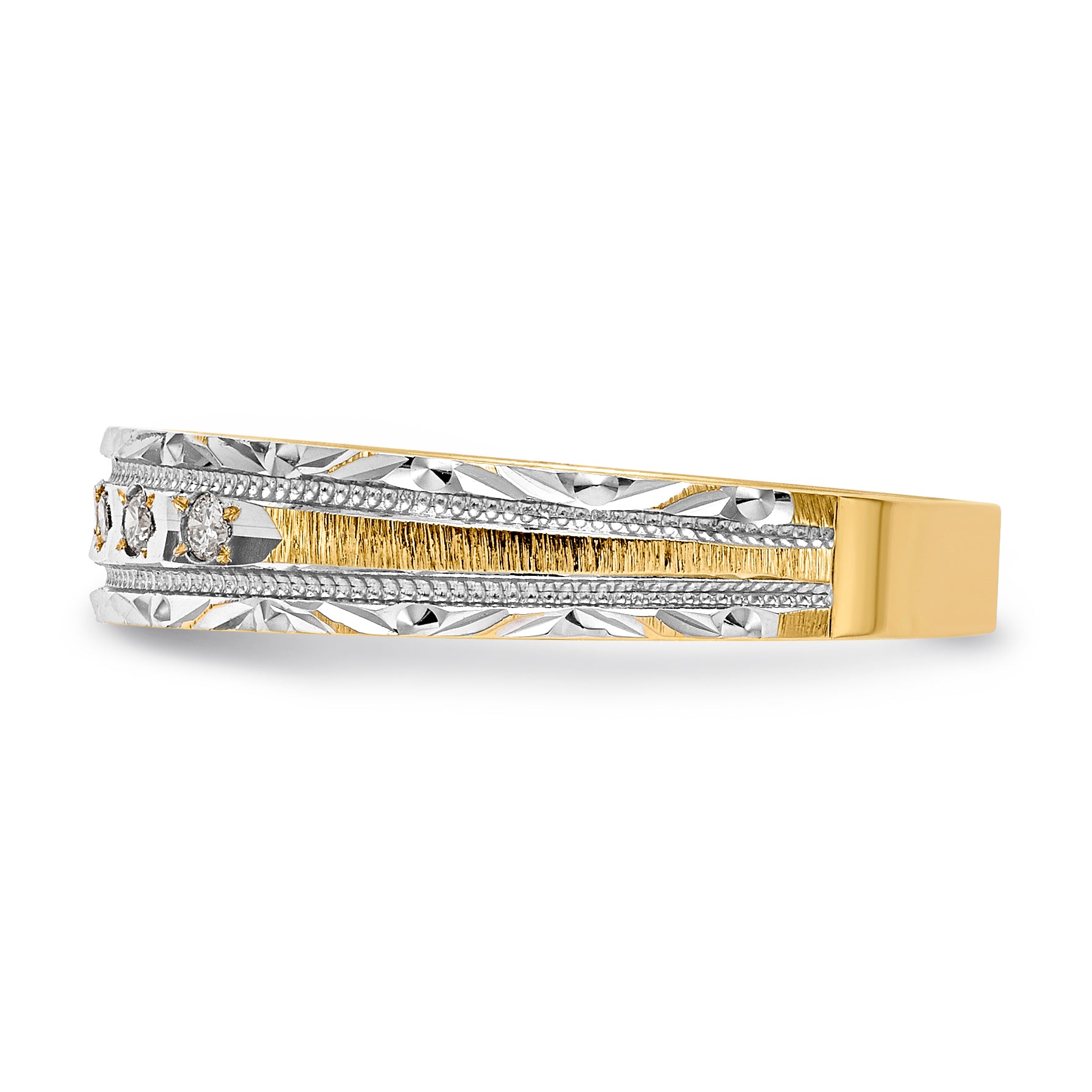 14k and Rhodium AA Quality 1/20 carat Diamond Trio Ladies Complete Wedding Band