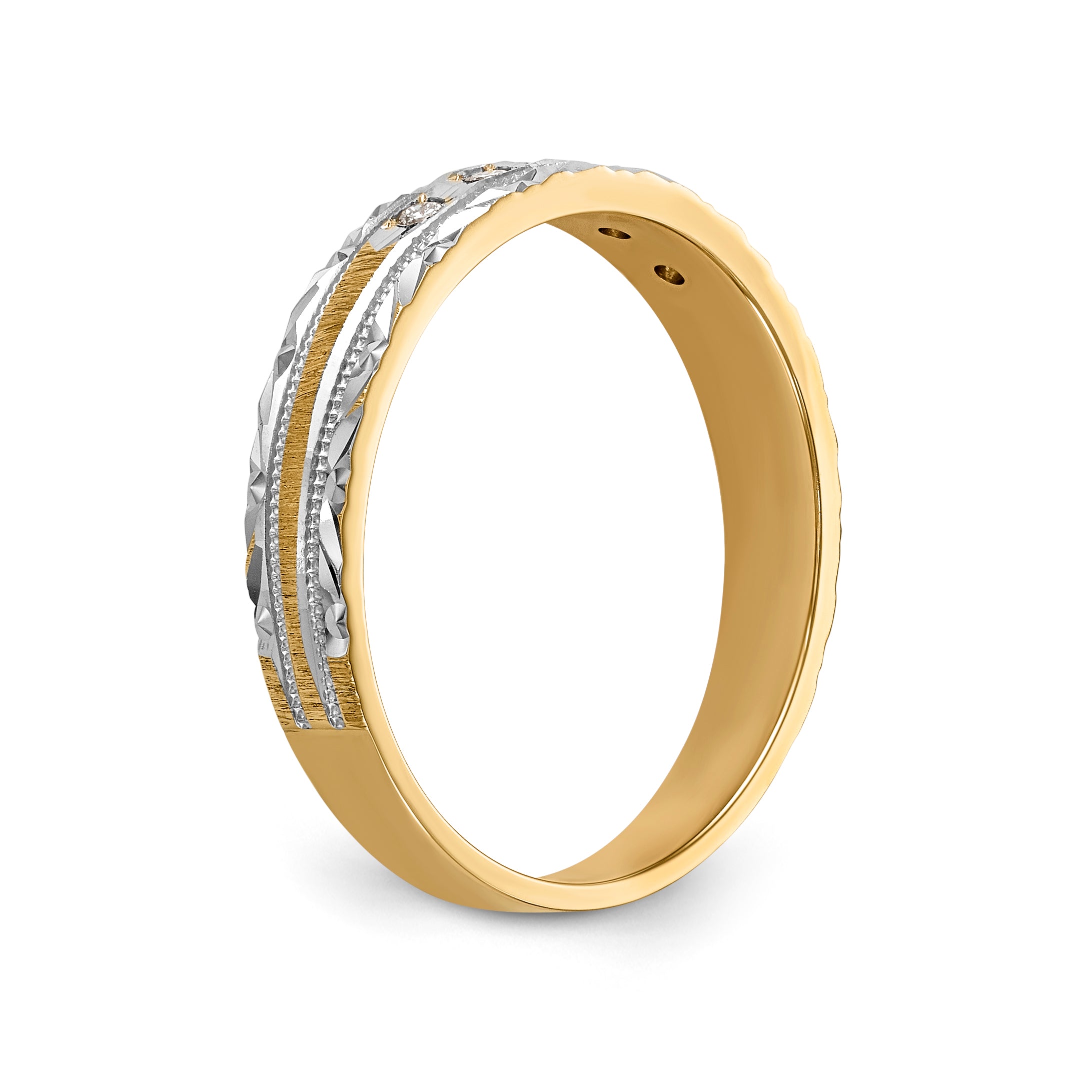 14k and Rhodium AA Quality 1/20 carat Diamond Trio Ladies Complete Wedding Band