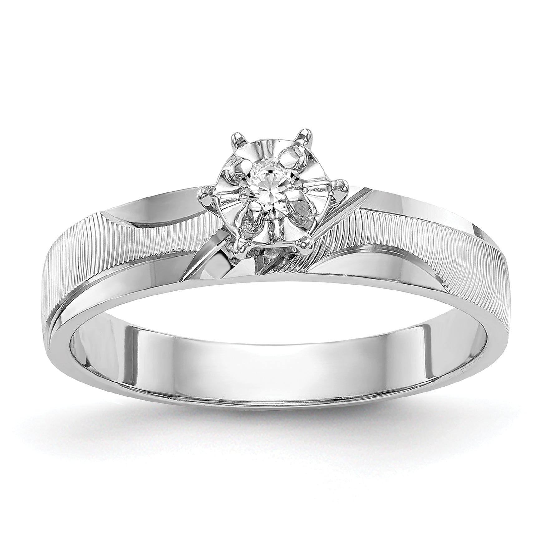 14k White Gold AA Quality 1/20 carat Diamond Trio Complete Engagement Ring Main image