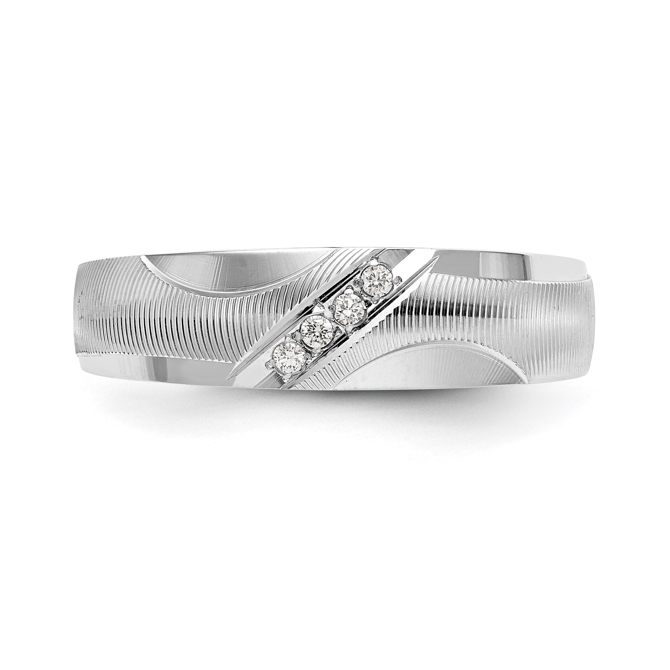 14k White Gold AA Quality 1/20 carat Diamond Trio Mens Complete Wedding Band