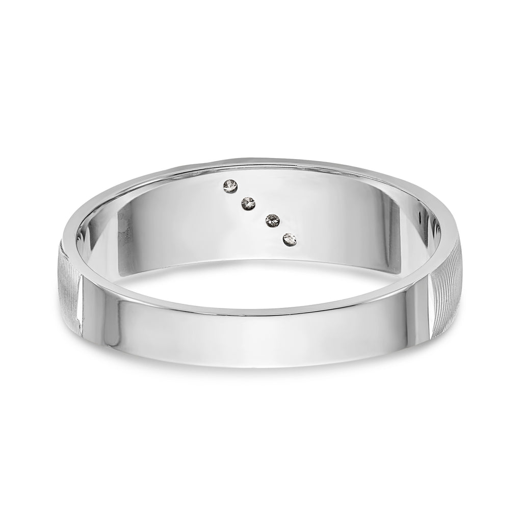 14k White Gold AA Quality 1/20 carat Diamond Trio Mens Complete Wedding Band