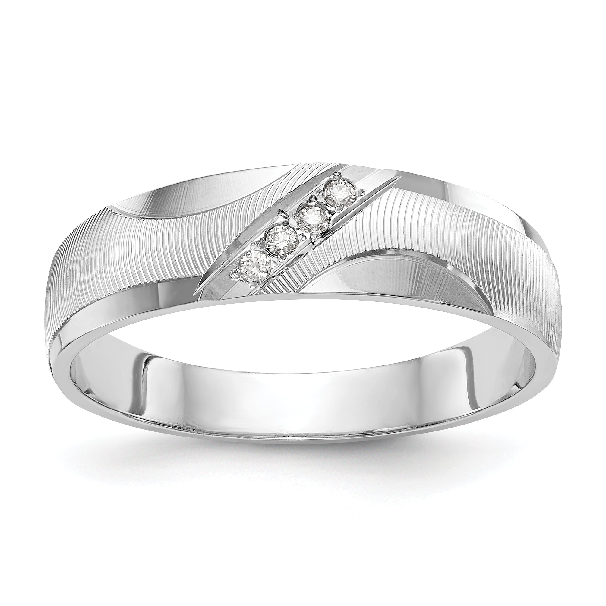 14k White Gold AA Quality 1/20 carat Diamond Trio Mens Complete Wedding Band