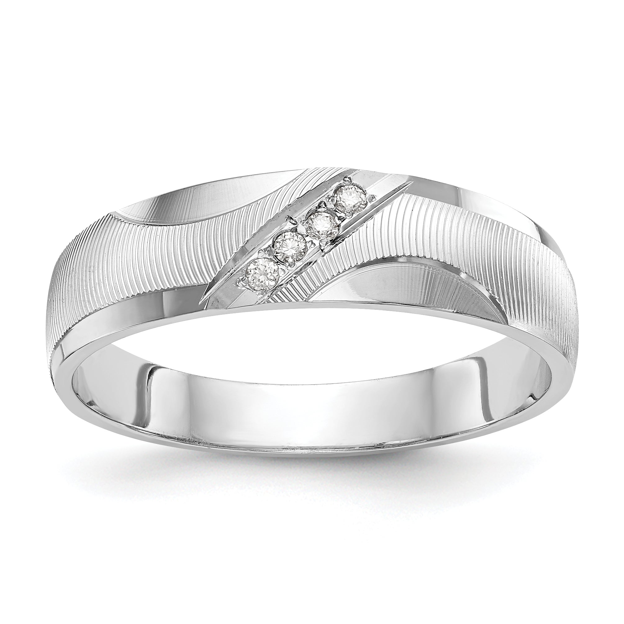 14k White Gold AA Quality 1/20 carat Diamond Trio Mens Complete Wedding Band Main image