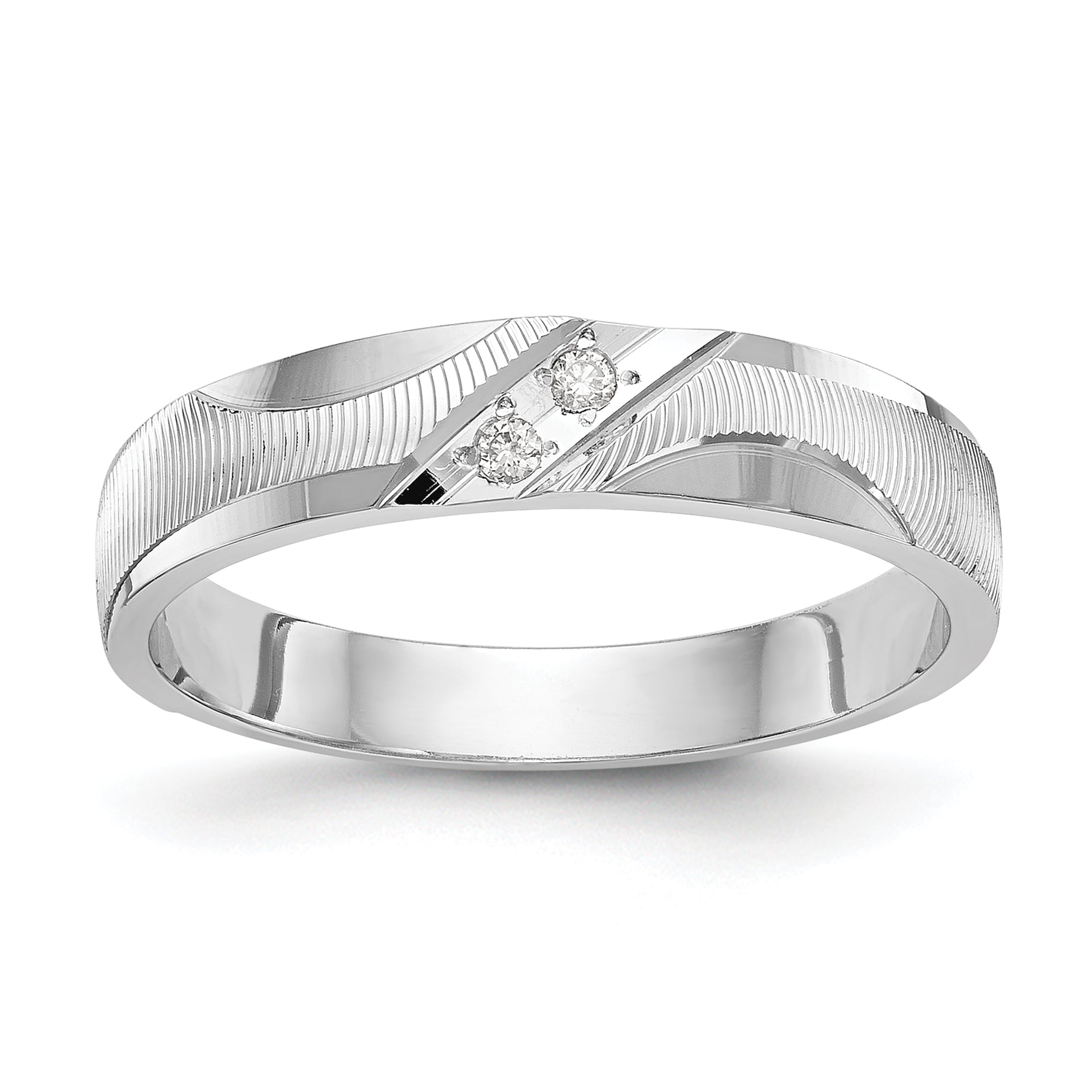 14k White Gold AA Quality .02 carat Diamond Trio Ladies Complete Wedding Band Main image