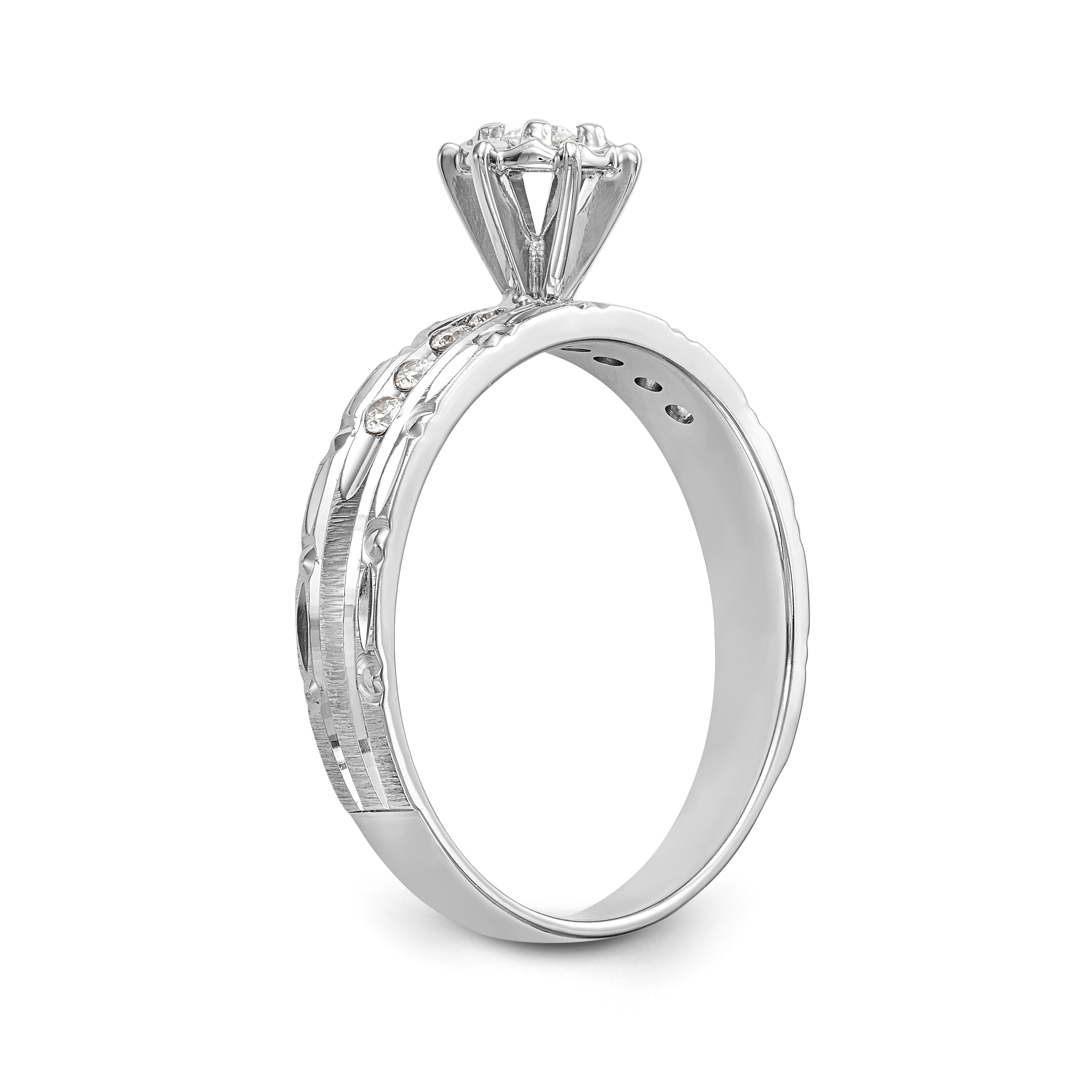 14k White Gold AA Quality 1/8 carat Diamond Trio Complete Engagement Ring