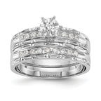 14k White Gold AA Quality 1/8 carat Diamond Trio Complete Engagement Ring