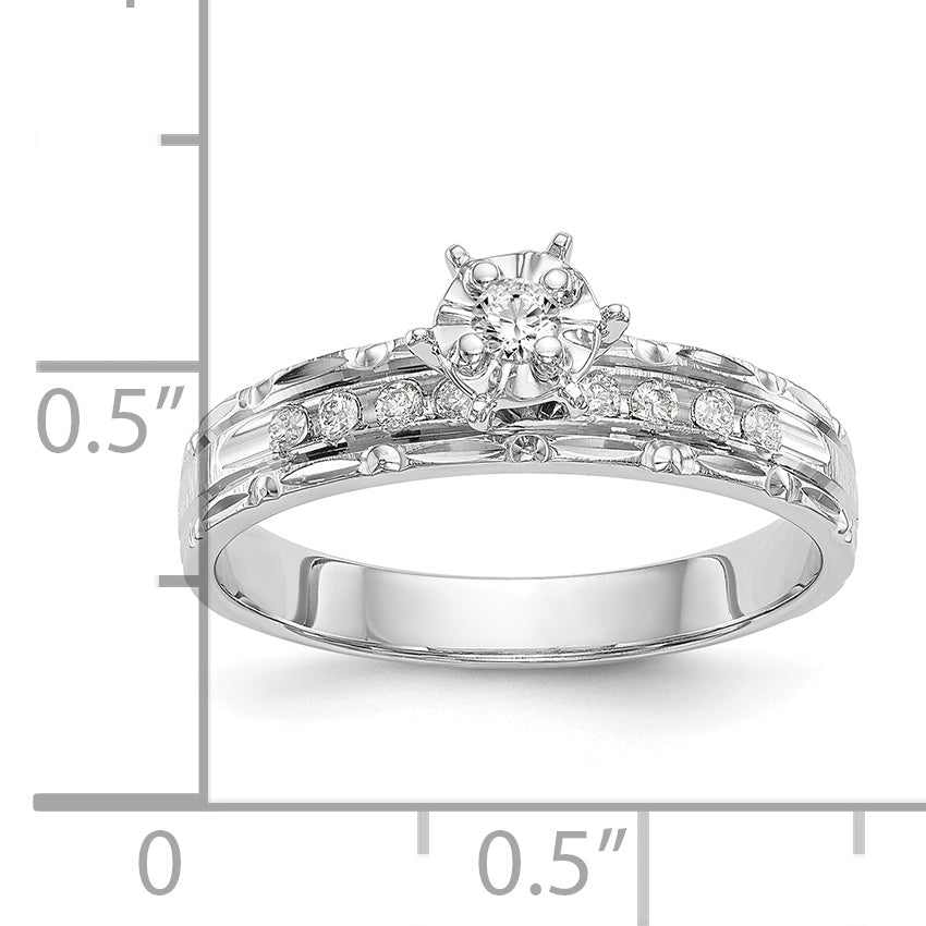14k White Gold AA Quality 1/8 carat Diamond Trio Complete Engagement Ring