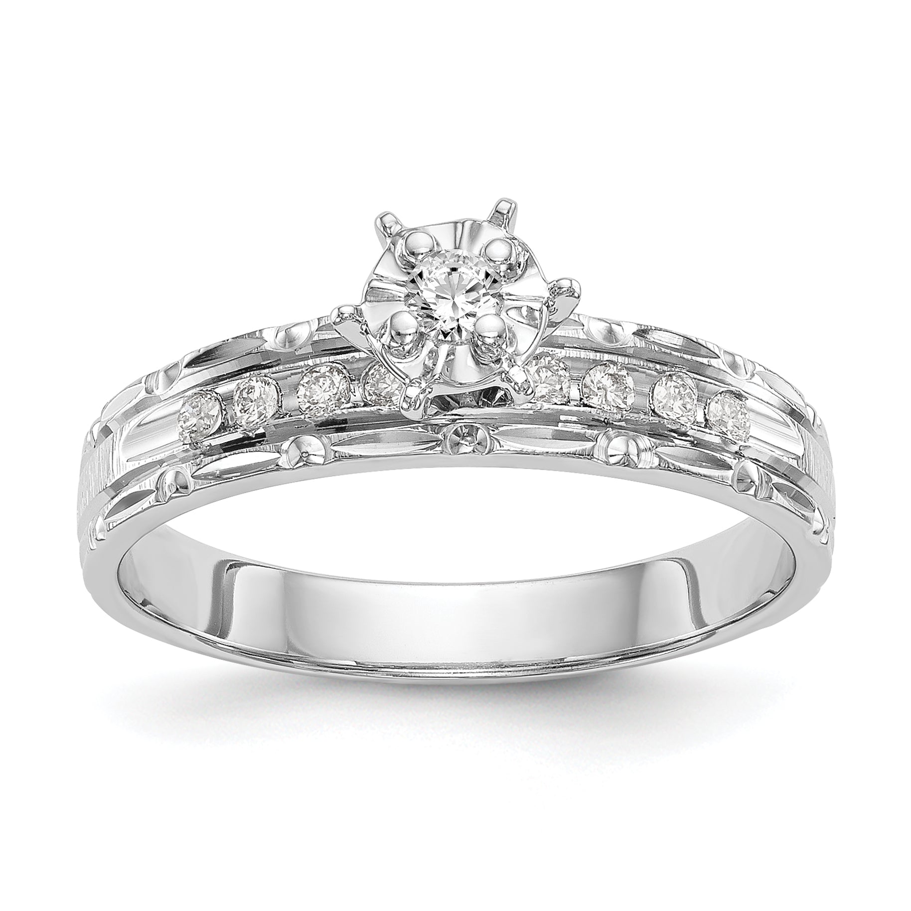 14k White Gold AA Quality 1/8 carat Diamond Trio Complete Engagement Ring Main image