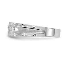 14k White Gold AA Quality 1/10 carat Diamond Trio Mens Complete Wedding Band