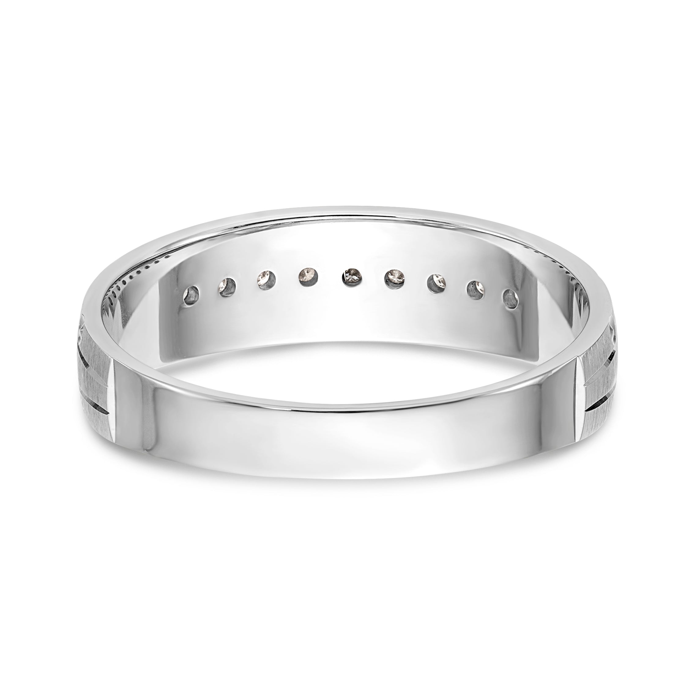 14k White Gold AA Quality 1/10 carat Diamond Trio Mens Complete Wedding Band