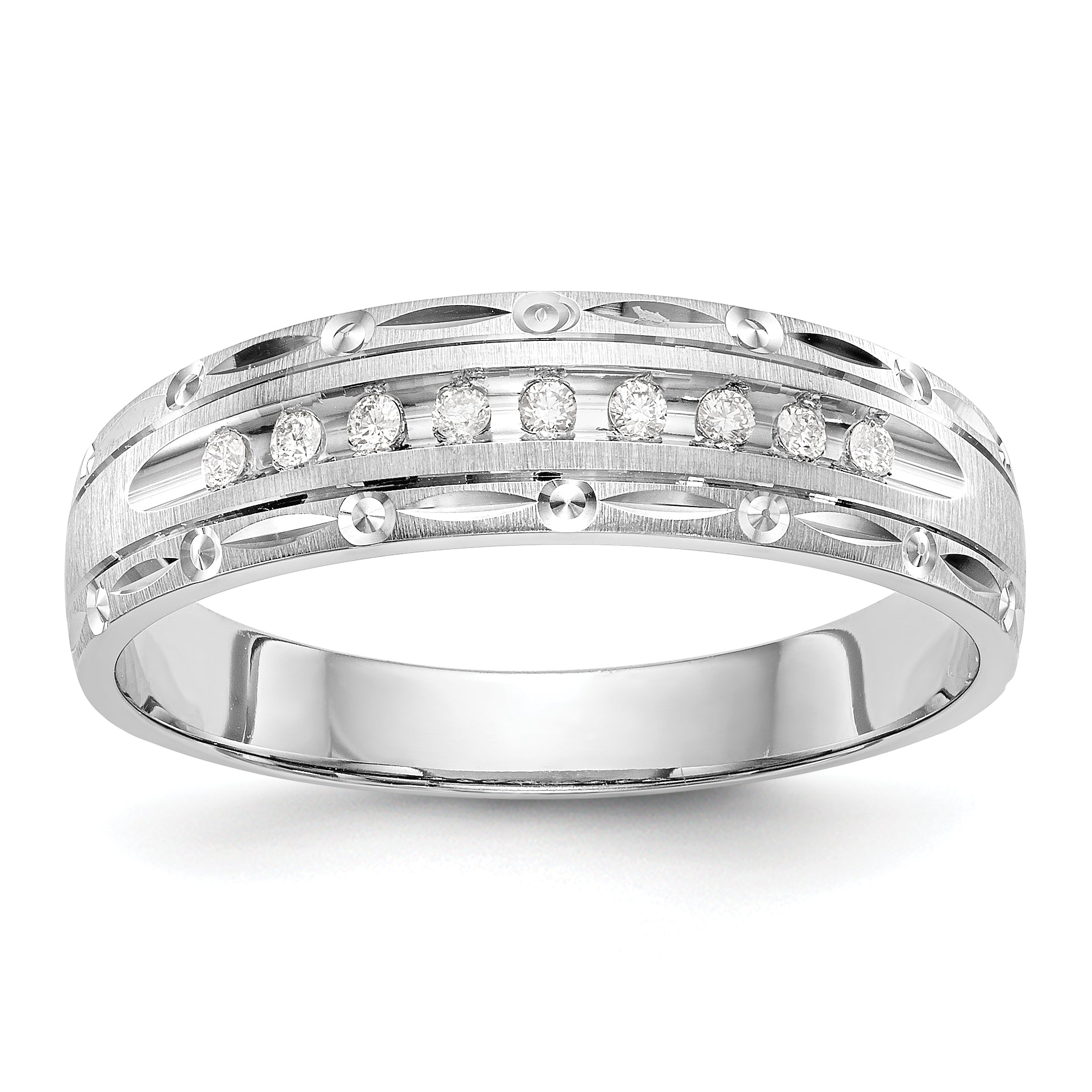 14k White Gold AA Quality 1/10 carat Diamond Trio Mens Complete Wedding Band Main image
