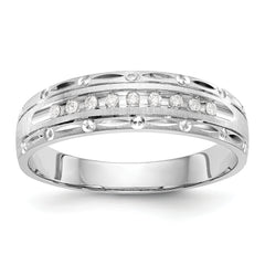 14k White Gold AA Quality 1/10 carat Diamond Trio Mens Complete Wedding Band