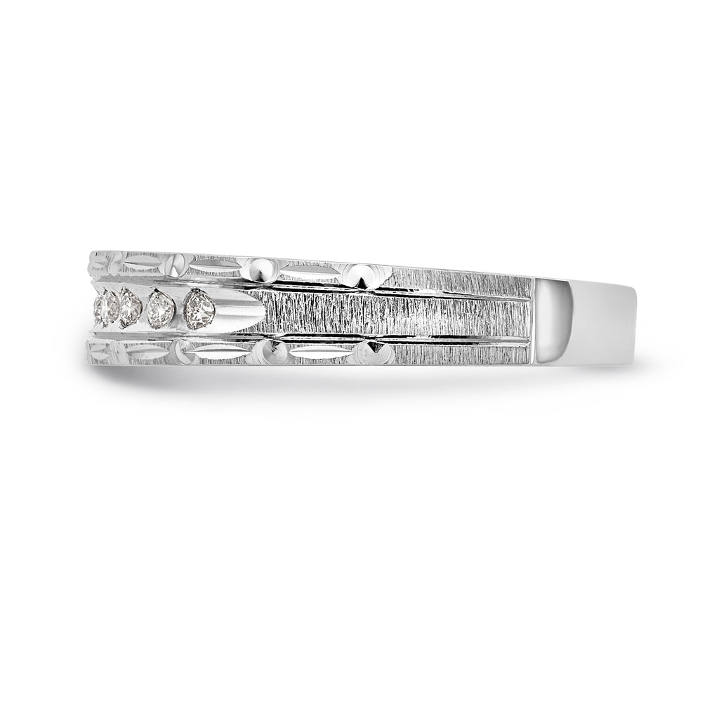 14k White Gold AA Quality 1/10 carat Diamond Trio Ladies Complete Wedding Band