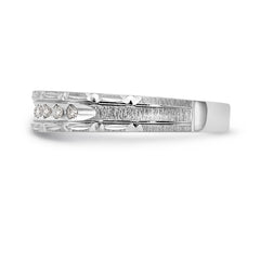 14k White Gold AA Quality 1/10 carat Diamond Trio Ladies Complete Wedding Band