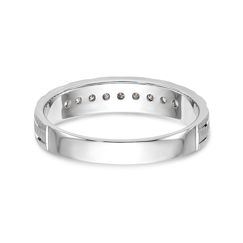 14k White Gold AA Quality 1/10 carat Diamond Trio Ladies Complete Wedding Band